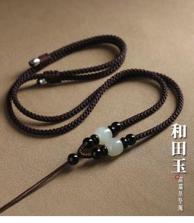 通幽阁手工编织青海料和田玉吊坠挂绳925银尾珠玉坠玉佩挂坠绳佛牌项