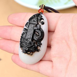 昆仑御孤品大师工艺新疆和田玉黑皮盘龙男玉坠龙柱女挂件龙腾盛世玉项